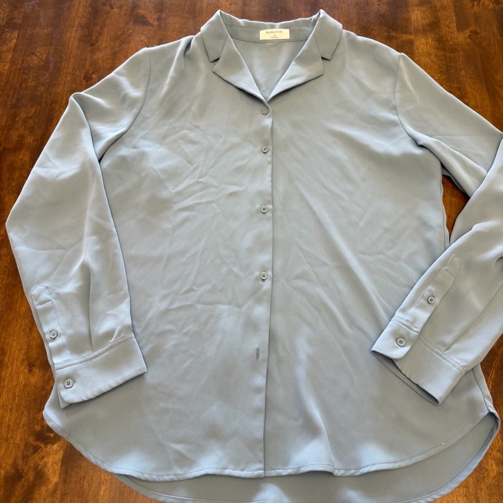Aritzia Babaton Women’s Blouse Button Down Work Shirt Medium Grey-Blue